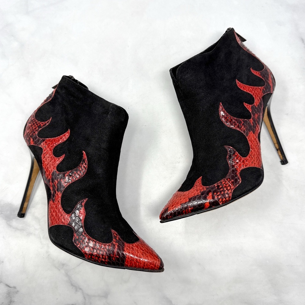 Jimmy Choo Vintage Y2K Fire Flame Snakeskin Pointed Toe Stiletto Ankle Boots